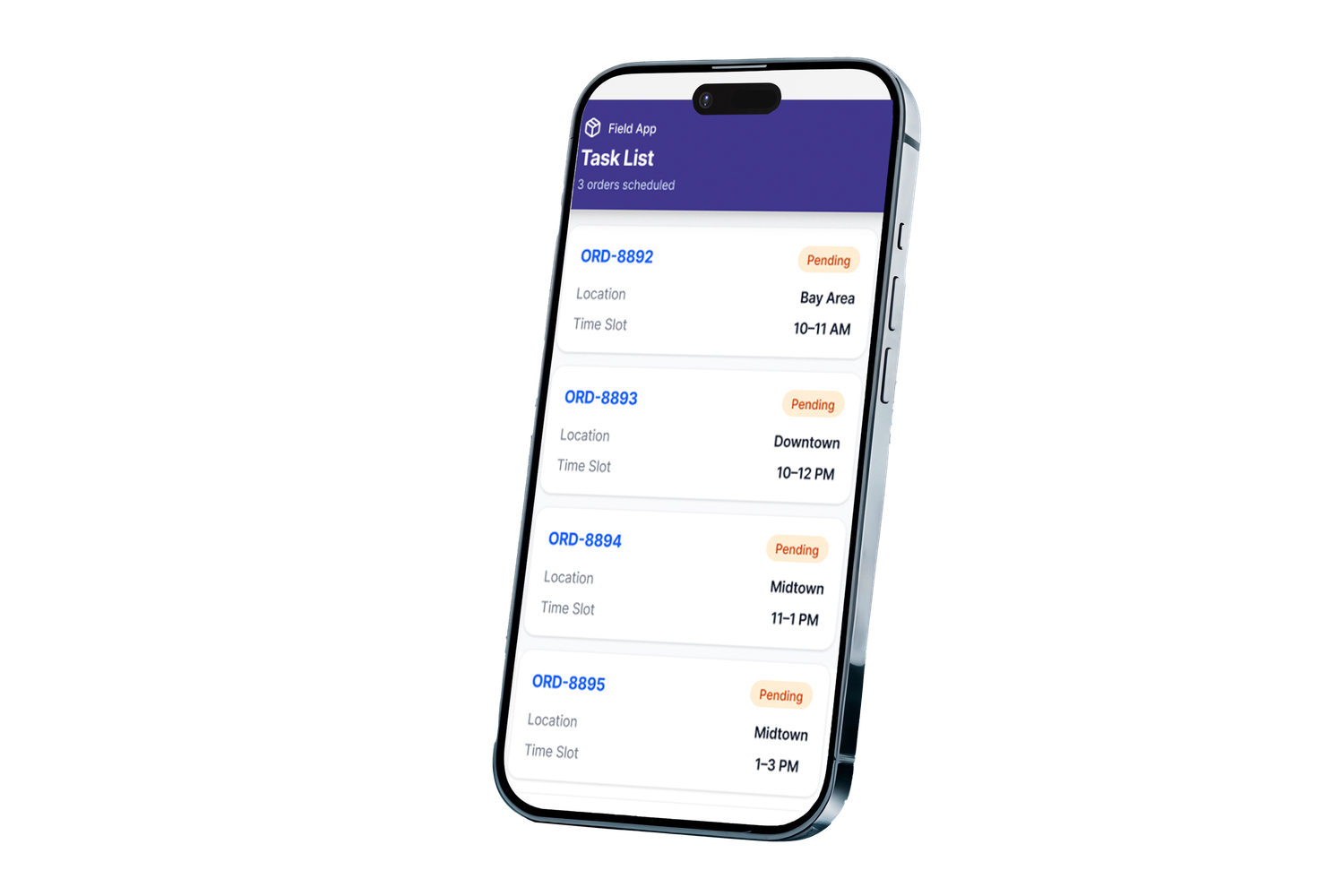 Field delivery app on mobile showing task list with stops